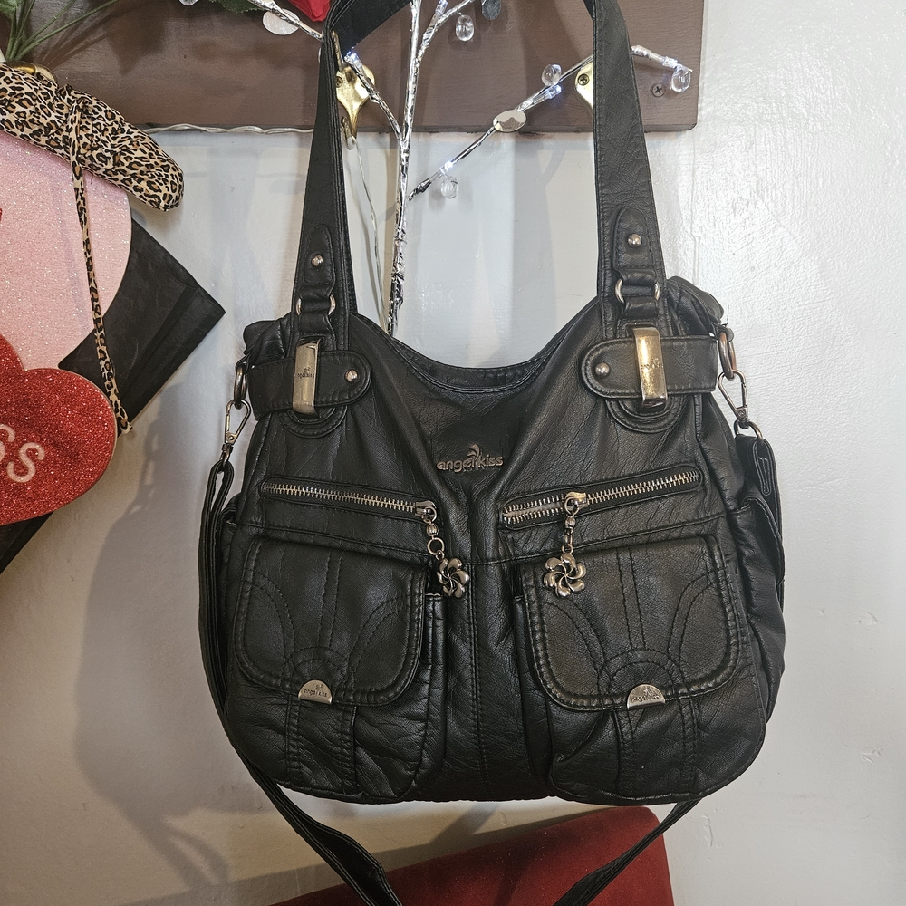 Angel Kiss Black Shiny LEATHER Women's Bag/Cossbody